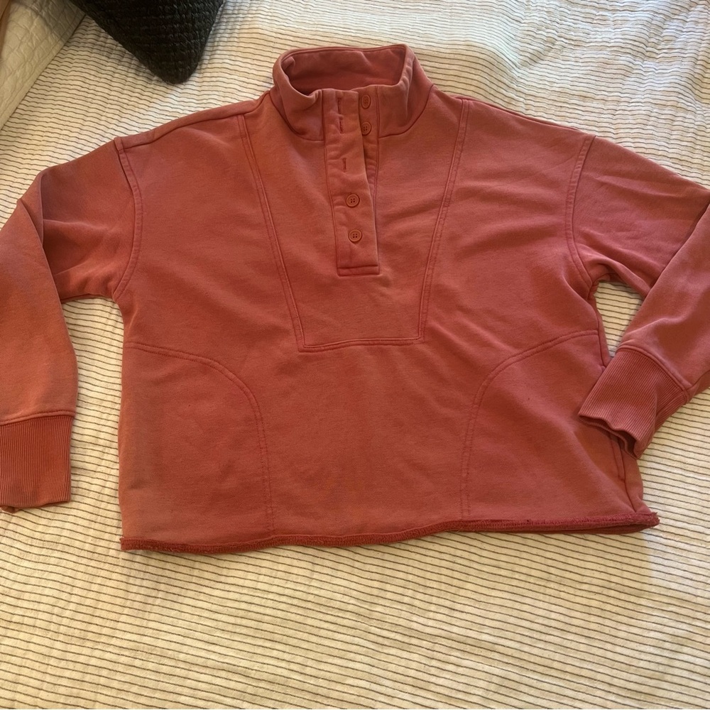Mock Neck Quarter Button Henley Sweatshirt small